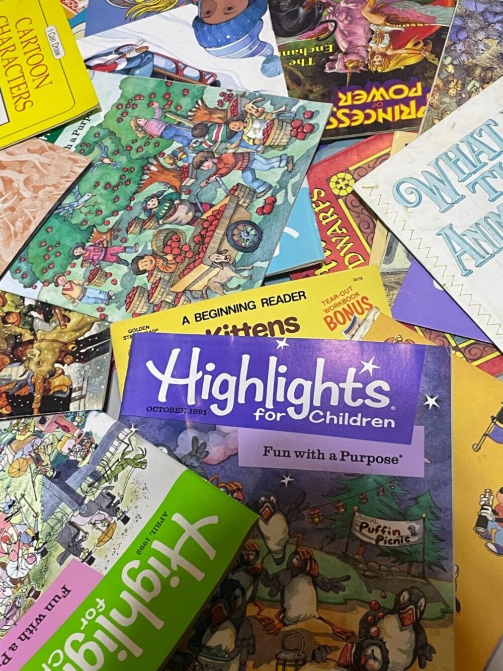 4lbs of Vintage Childrens Workbooks & Coloring Books Lot Highlights 1990's & 80'